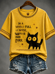 Damen-T-Shirt mit niedlichem Katzen-Print und kurzen Ärmeln