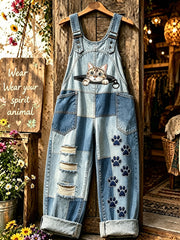 Damen-Hosen mit Animal-Katzen-Print und Trägern