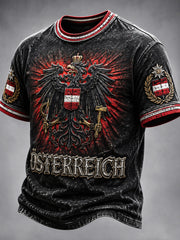 Herren-Vintage-T-Shirt in Schwarz mit österreichischem Nationalfeiertags-Print, lässig geschnitten