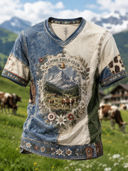 Herren-T-Shirt mit V-Ausschnitt im österreichischen Landhausstil