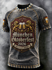 Herren schwarzes Vintage-Denim-Casual-T-Shirt mit deutschem Bierfest-Print