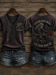 Frauen-T-Shirt mit witzigem Slogan-Print und V-Ausschnitt