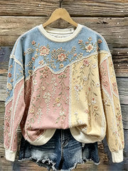 Kuscheliger Damen-Sweatshirt im Vintage-Stil mit Blumen- und Spitzen-Patchworkmuster