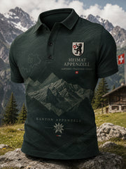 Herren-Poloshirt mit kurzen Ärmeln und Vintage-Print im Stil eines Städte-Souvenirs