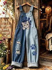 Damenhose mit Tier- und Katzenmotiven, Reißverschlüssen und kunstvoller Druckverzierung, trägerlos