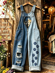 Damenhose mit Tier- und Katzenmotiven, Reißverschlüssen und kunstvoller Druckverzierung, trägerlos