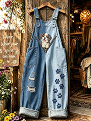 Damenhosen mit Tiermotiven und Reißverschlüssen, kunstvoll bedruckt, mit Trägern