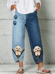 Damenhose mit Tiermotiven und Reißverschlüssen – Kunstdruck