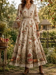 Damenkleid aus Baumwolle und Leinen im Retro-Stil für den Herbst