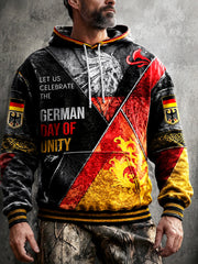 Herren-Kapuzenpullover im Patchwork-Design mit Aufdruck zum Tag der Deutschen Einheit, lässig geschnitten