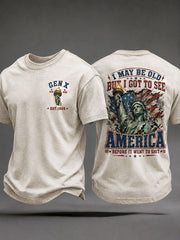 Herren-T-Shirts mit dem Spruch „Ich bin zwar alt, aber ich muss Amerika noch sehen, bevor es den Bach runtergeht“