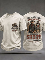 Herren-T-Shirts mit dem Spruch „Zu alt zum Kämpfen, zu langsam zum Laufen, aber schießen kann ich immer noch verdammt gut“
