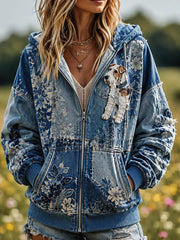 Damen-Kapuzenpullover mit Reißverschluss und Motiv eines Wire Fox Terriers