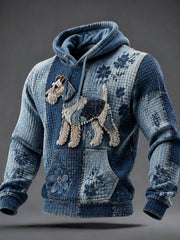 Herren-Kapuzenpullover aus kariertem Baumwollstoff mit Wire Fox Terrier-Print