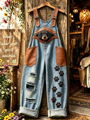 Damenhose mit Tiermotiv und Hundezipper, kunstvoll bedruckt, trägerlos