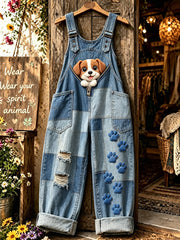 Damenhose mit Tiermotiv und Hundezipper, kunstvoll bedruckt, trägerlos