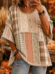 Damen-Herbst-Thanksgiving-Karo-Druck-Lässiges Oberteil