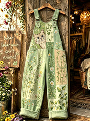 Damen-Hosen mit Animal-Katzen-Print und Trägern