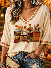 Damenmode Herbst T-Shirt mit Musterdruck