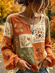 Damen-Edle Herbst-Mode Kunstfarben-Color-Block-Print Baumwoll-Leinen-Hemd