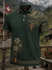Herren-Polo mit Kunstdruck zum Gedenken an das Schweizer Alpen-Hirtenfest