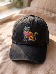 Unisex-Waschbaumwollmütze mit Blumen-Katzen-Design
