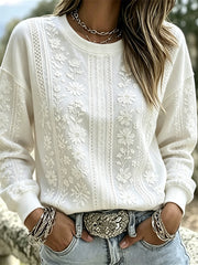 Damen-Kapuzenpullover im stilvollen Boho-Stil mit weißem Blumen-Art-Print