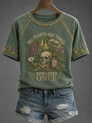 Damen‑T-Shirt mit Aufdruck „Alle Pflanzen sind essbar, manche nur einmal“ im Casual‑Stil