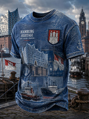 Herren-T-Shirt mit kurzen Ärmeln und urbanem, erinnerungsträchtigem Grafikdruck