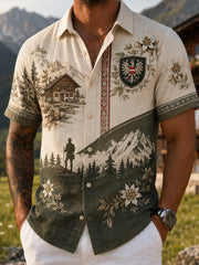 Herren-Hemd im österreichischen Landhausstil mit Kunstdruck, lässig, Kurzarm