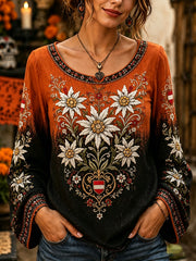 Frauen-Österreichischer Landhausstil-Kunstdruck Lässiges Langarm-Top