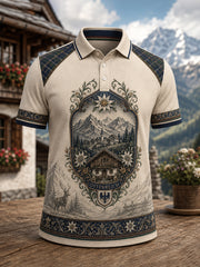 Herren-Poloshirt im österreichischen Landhausstil mit Kunstdruck, lässig, kurzärmelig