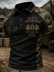 Herren-Poloshirt mit kurzen Ärmeln und vintage Militär-Print