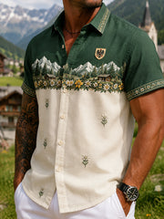 Herren-Hemd im österreichischen Landhausstil mit Kunstdruck, lässig, Kurzarm