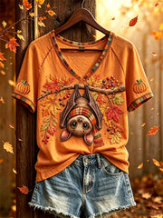 Damen-Herbst-T-Shirt mit tierischem Muster, lässig, kurzärmelig