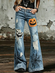 Halloween-Kunstdruck-Hose für Damen mit ausgestelltem Bein