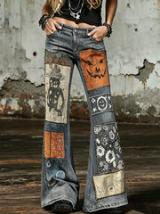 Halloween-Kunstdruck-Hose für Damen mit ausgestelltem Bein