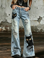 Halloween-Kunstdruck-Hose für Damen mit ausgestelltem Bein