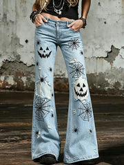 Halloween-Kunstdruck-Hose für Damen mit ausgestelltem Bein