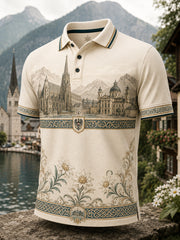 Herren-Polo im österreichischen Landhausstil mit Kunstdruck, lässig