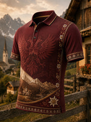 Herren-Polo im österreichischen Landhausstil mit Kunstdruck, lässig