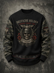 Herren-Waffelstrick-T-Shirt mit langen Ärmeln und Vintage-Print im Militärstil