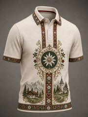 Herren-Polo im österreichischen Landhausstil mit Kunstdruck, lässig