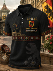 Herren-Poloshirt mit städtischem Grafik-Design, kurzärmelig und aus Waffelstrick