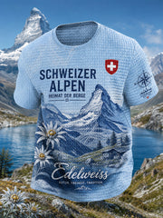 Herren-Waffelstrick-T-Shirt mit kurzen Ärmeln und grafischem Schneeberg-Print