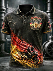 Herren-Retro-Poloshirt in Schwarz mit deutschem Bier-Print zum Nationalfeiertag, lässiger Stil