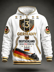 Herren-Kapuzenpullover in Weiß mit deutschem Nationaltag-Print, lässig geschnitten