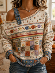 Damen-Vintage-Herbst-Lässiges Schultershirt
