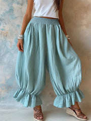 Damen-Vintage-Blümchenhöschen mit Rüschenborte, lässig und fließend