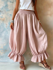 Damen-Vintage-Blümchenhöschen mit Rüschenborte, lässig und fließend
